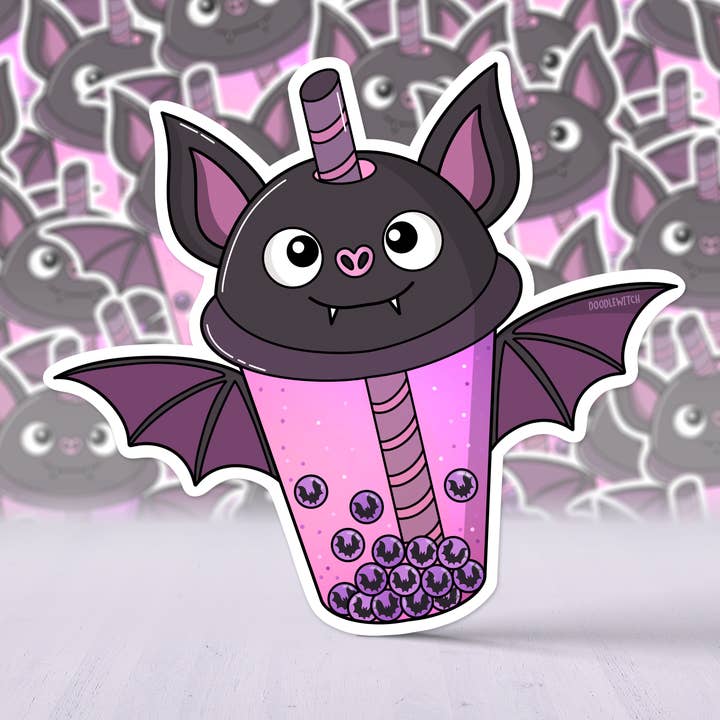 Spooky Boba Tea Sticker, Bat Sticker, Goth Sticker for wholesale by DoodleWitch