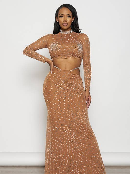 BCCTDS23895 Strass-Top & Maxikleid-Set für den Großhandel von BANJUL