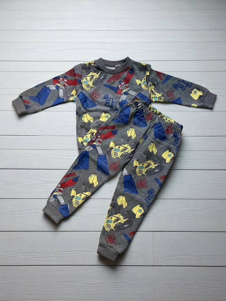 luluclothes - Wholesale Top & Pant Set - Kids - Robots printed thick sweatshirts 2pcs boy's sets 250704M1