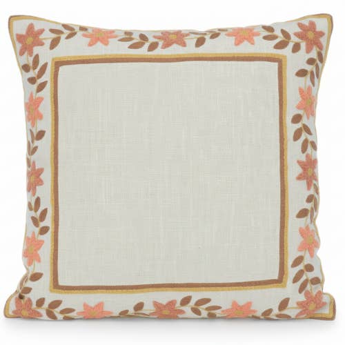Urbane Hide – Creme Broderet Blomstret Pudebetræk 45×45 cm for engroshandel hos Urbane Hide