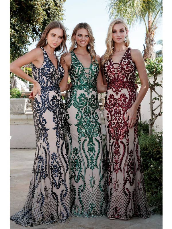 FITTED SEQUIN PROM EVENING GOWN for wholesale by Juliet