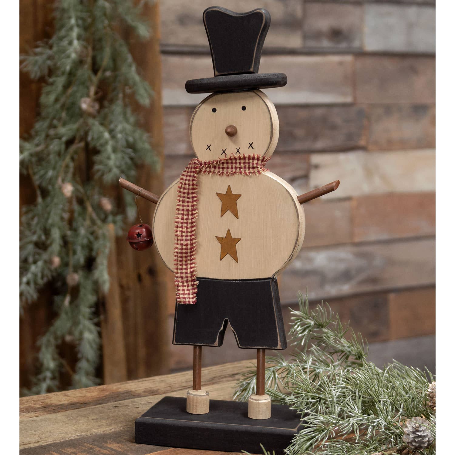 The Hearthside Collection - Vendita all'ingrosso Decorazione natalizia - Cappello a cilindro in legno massiccio con pupazzo di neve sulla base con campanellino1