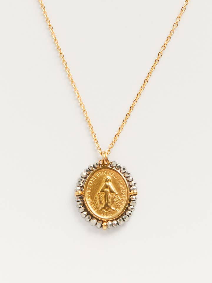 Santa Maria Silver - golden medal necklace with grey stones for wholesale by Palas