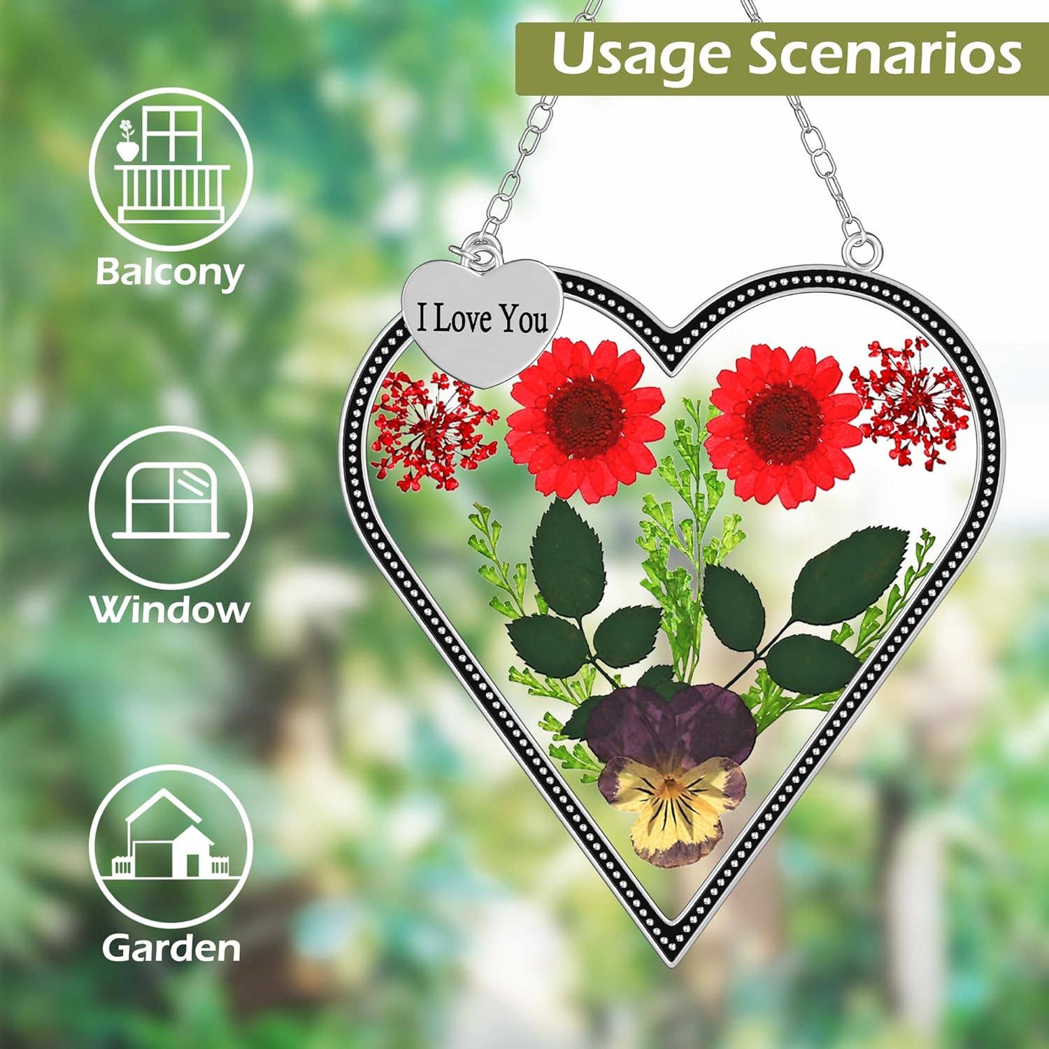 Longshinnning - Wholesale Suncatcher - Heart-Shaped Real Flower Suncatcher with 'I Love You' Keychain Gift Set7