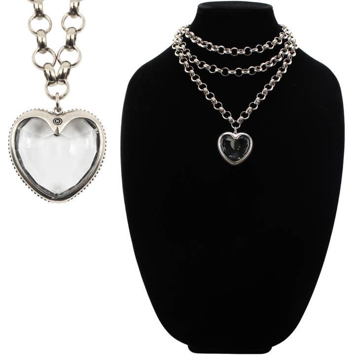 Crystal Heart Chunky Chain Layering Necklace for wholesale by Katia Designs