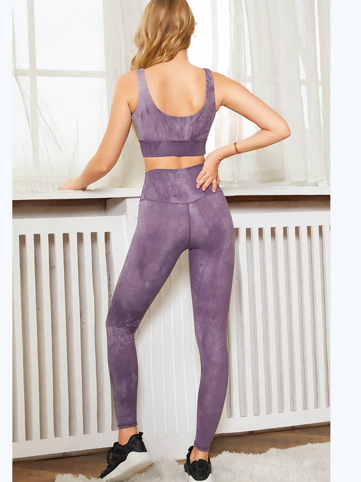 Active by Anna-Kaci - Wholesale Sports Bra - Women's - Tie-Dye Sports Bra & Leggings Two Piece Workout Set