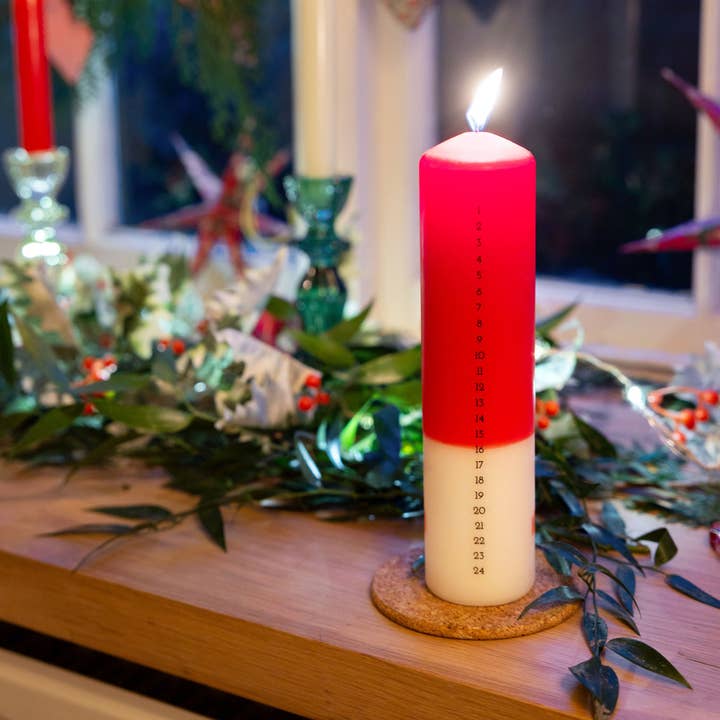 Talking Tables USA - Wholesale Pillar Candle - Santa Advent Pillar Candle | Holiday Candles |2