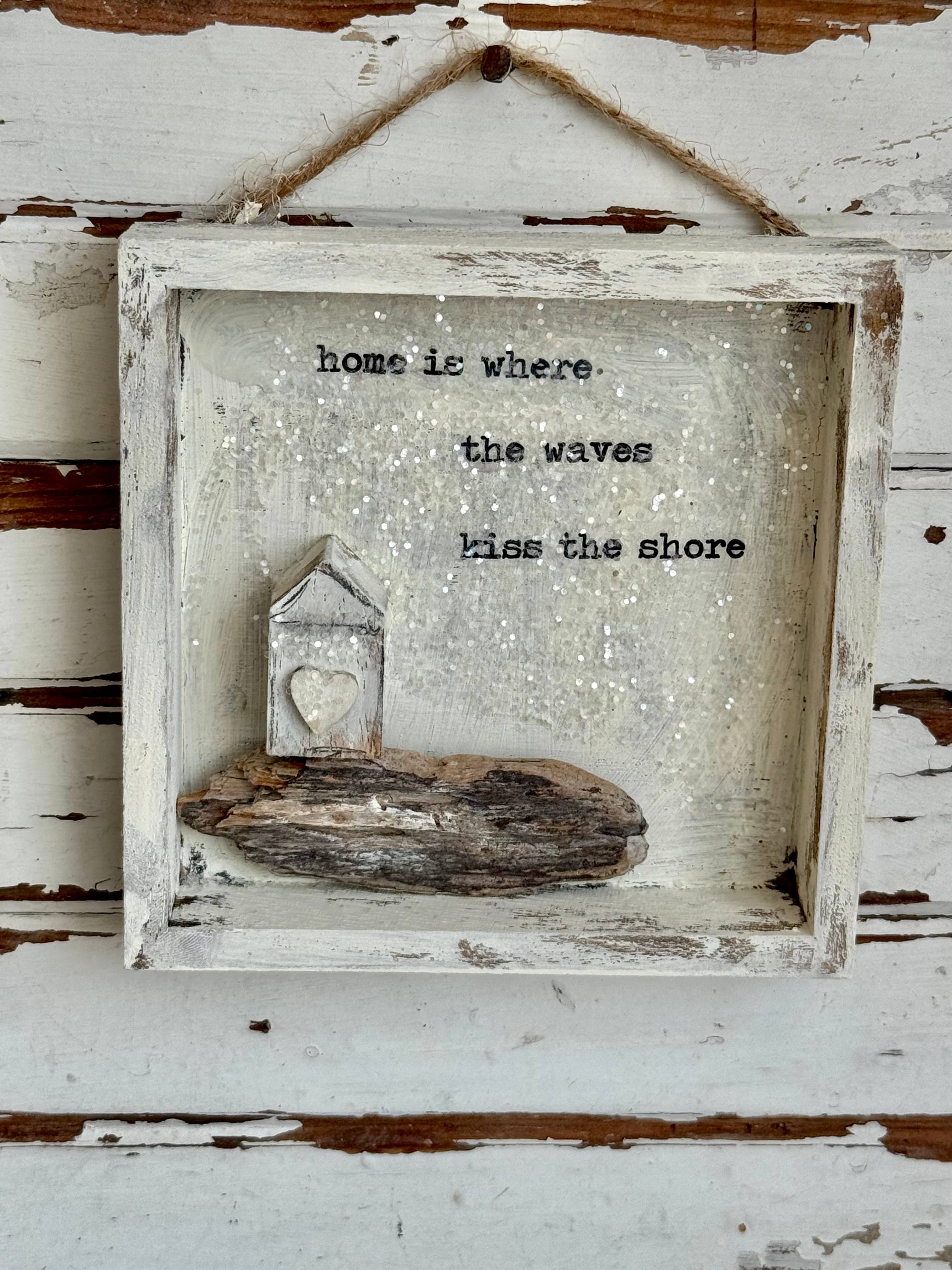 UnfiniSHEd - Wholesale Wall Sign - Driftwood Tiny House art shadowbox : Waves Kiss shore 1