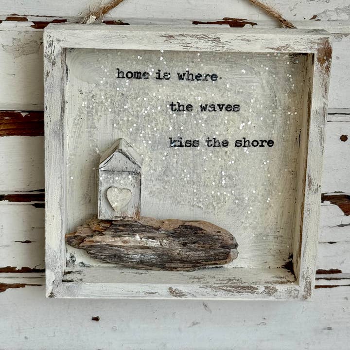 UnfiniSHEd - Wholesale Wall Sign - Driftwood Tiny House art shadowbox : Waves Kiss shore 1