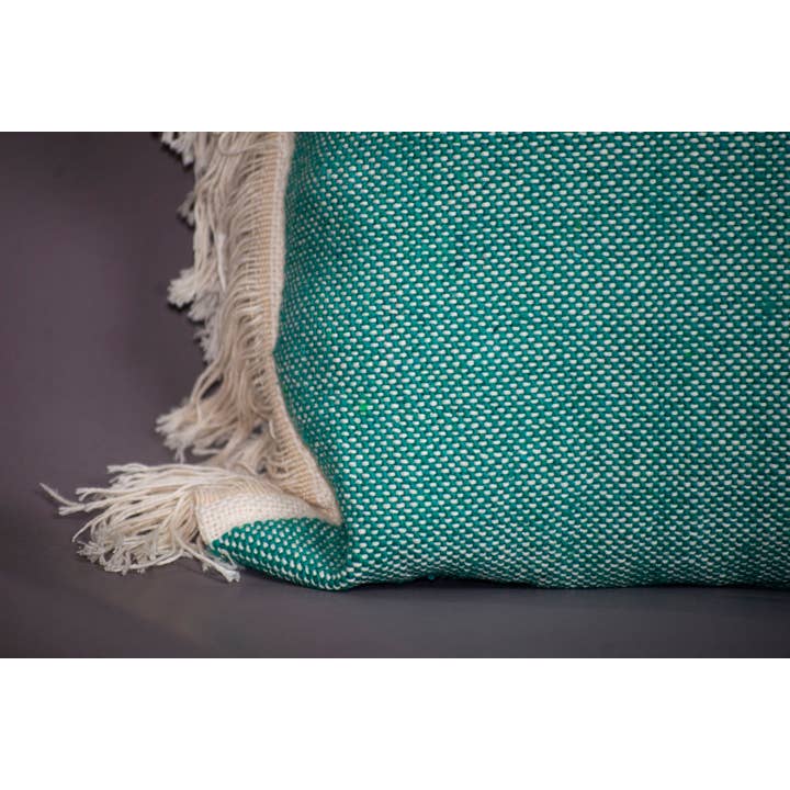 bazarifinagh - Wholesale Throw/Decorative Pillow - Handmade Moroccan Turquoise Pillow with Cream Fringe 40x60cm1