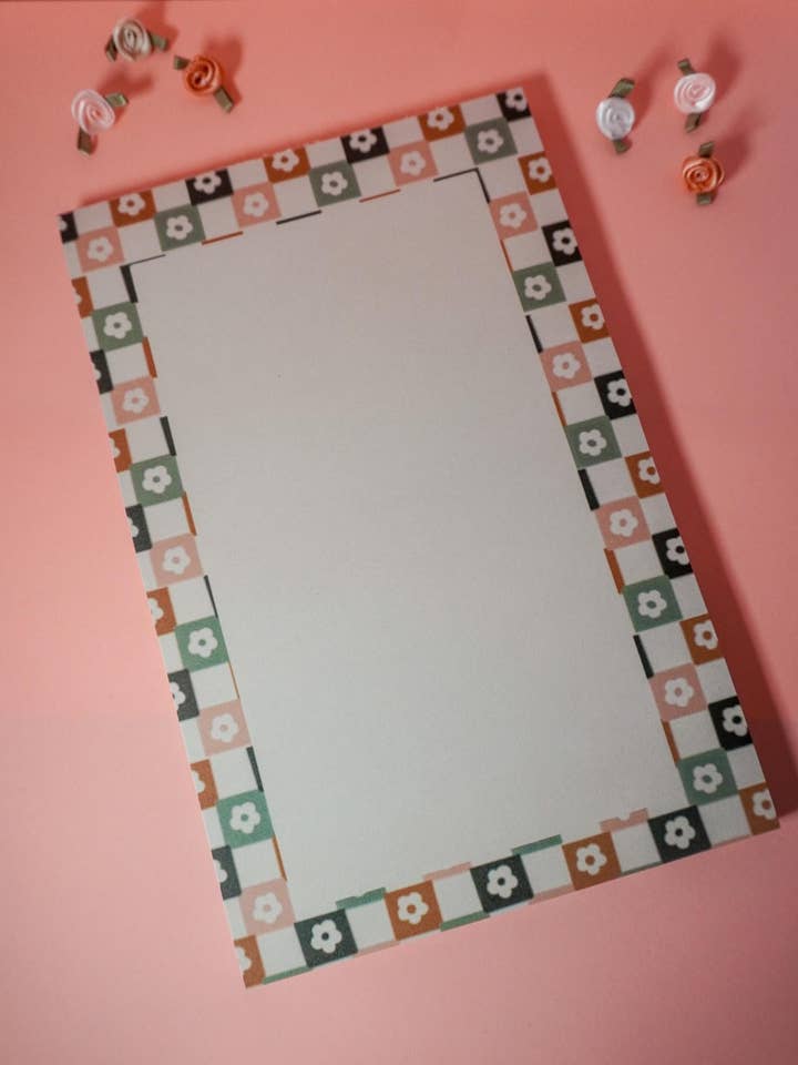 Floral Checkerboard Notepad | Groovy Pastel To-Do List Pad | Retro Stationery | 50 Sheet Notepad | Kawaii Writing Pad | Cottagecore Desk Pad for wholesale by Fern Hollow Co.