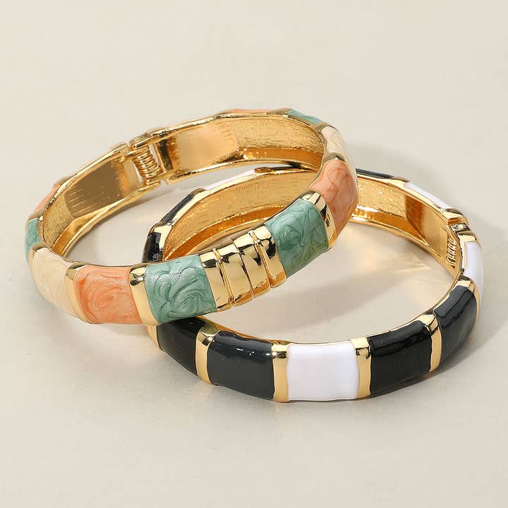 Sensibling Corp. - Wholesale Bangle Bracelet - Enamel Bamboo Hinged Bangle Bracelet
10
