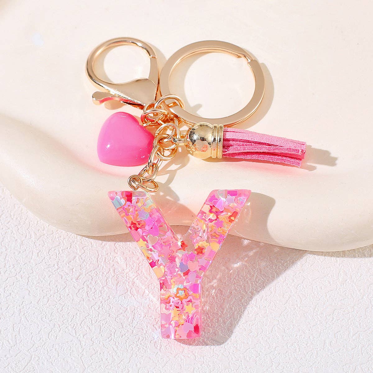 Mio Queena - Wholesale Keychain - Women's - Pink Sequin Star Resin Initials Charm Keychain Bag Ornaments21