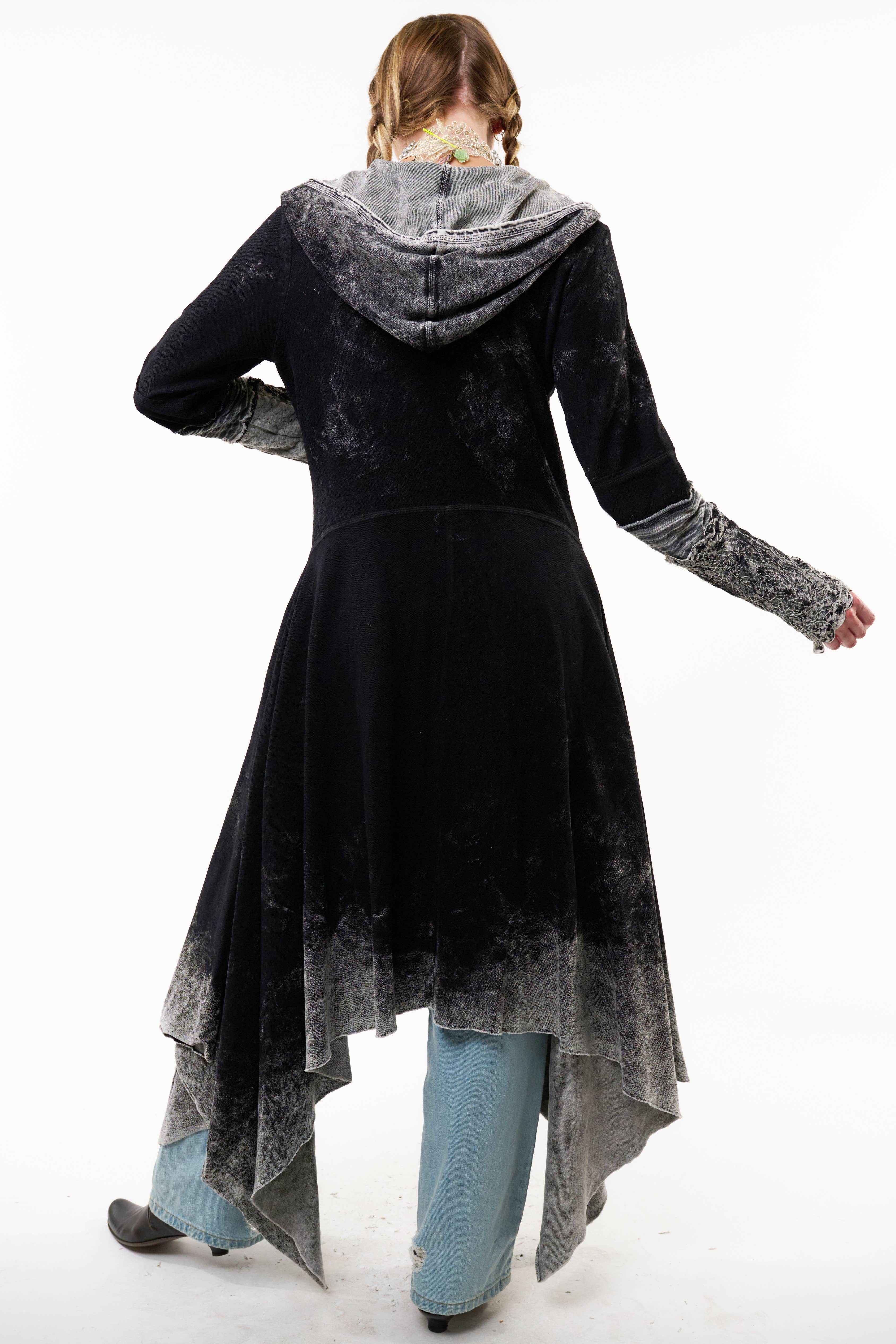 Black Acid Wash Forest Goddess French Terry Coat for wholesale on Faire9