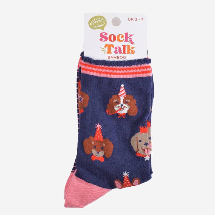 Sock Talk – wholesale Socks – Women's – Women's Bamboo Socks - Navy Blue/Pink, Party Dogs4