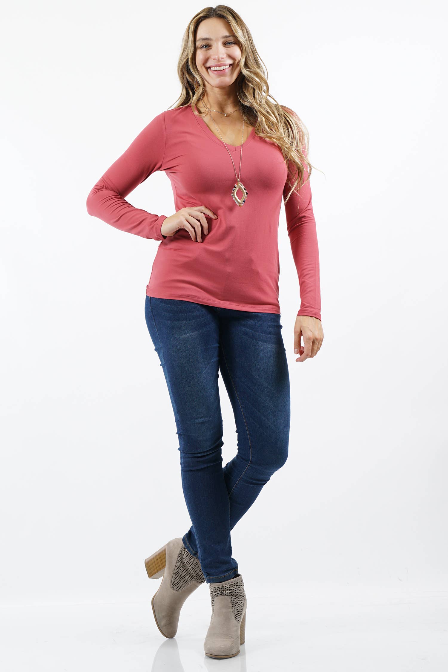 42POPS - Wholesale T-Shirt - Women's - ",...Plus Microfiber Long Sleeve V Neck Tee28