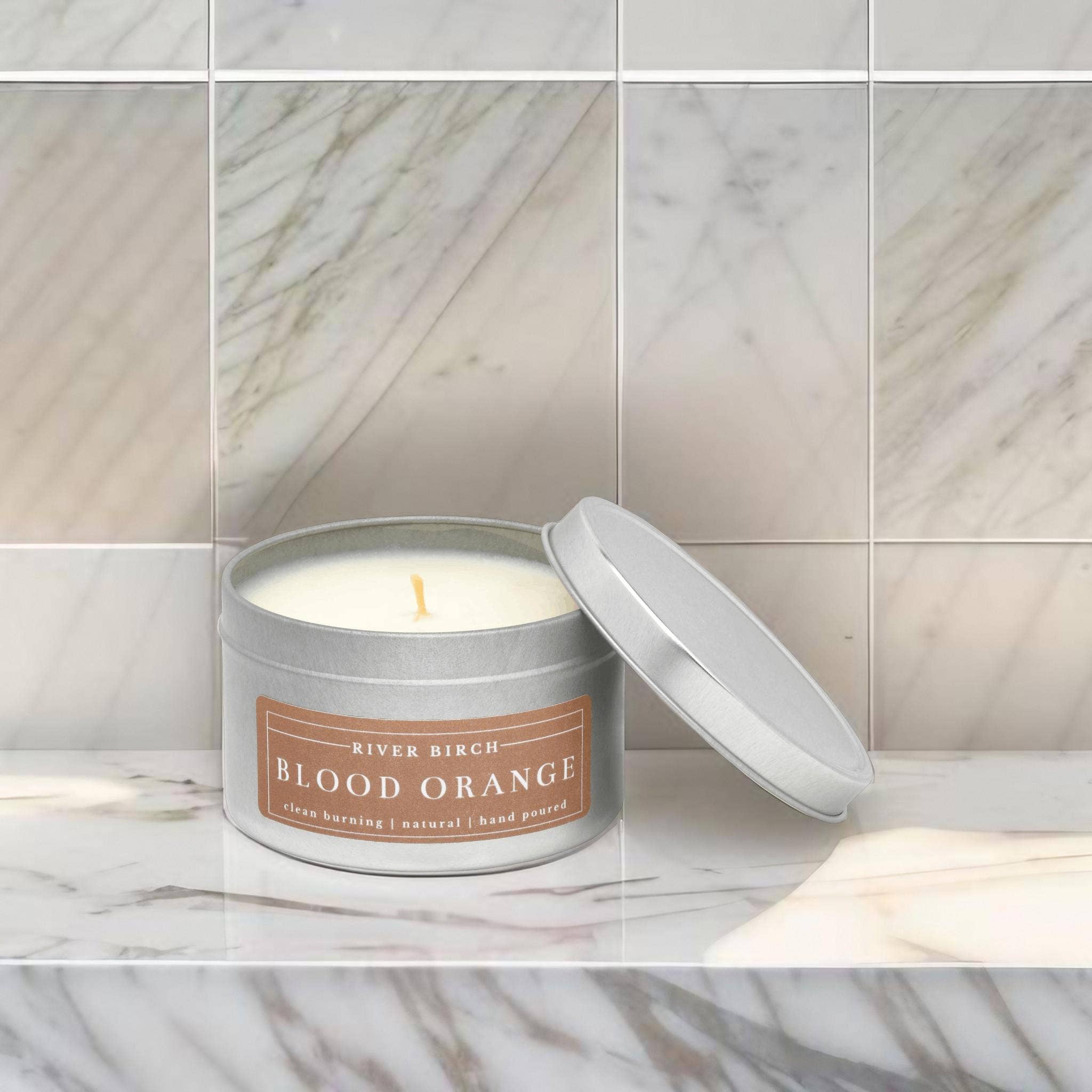 River Birch Candles - Wholesale Travel Candles - 8oz Blood Orange Soy Candle -Silver Tin - Neutral6