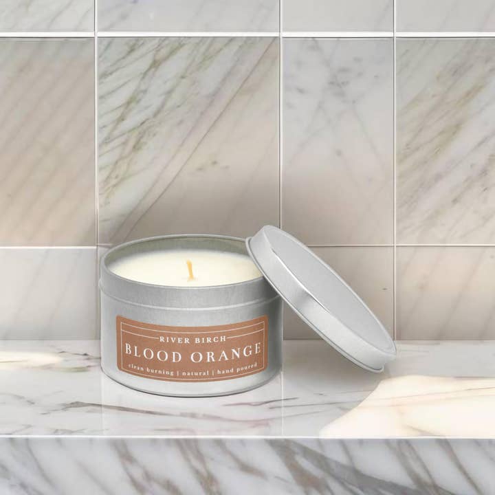 River Birch Candles - Wholesale Travel Candles - 8oz Blood Orange Soy Candle -Silver Tin - Neutral6