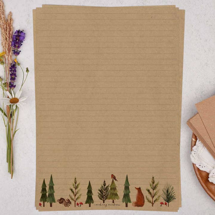 Carta da lettere Kraft A4 con animali del bosco | Set di lettere per la vendita all'ingrosso da parte di Making Meadows Ltd