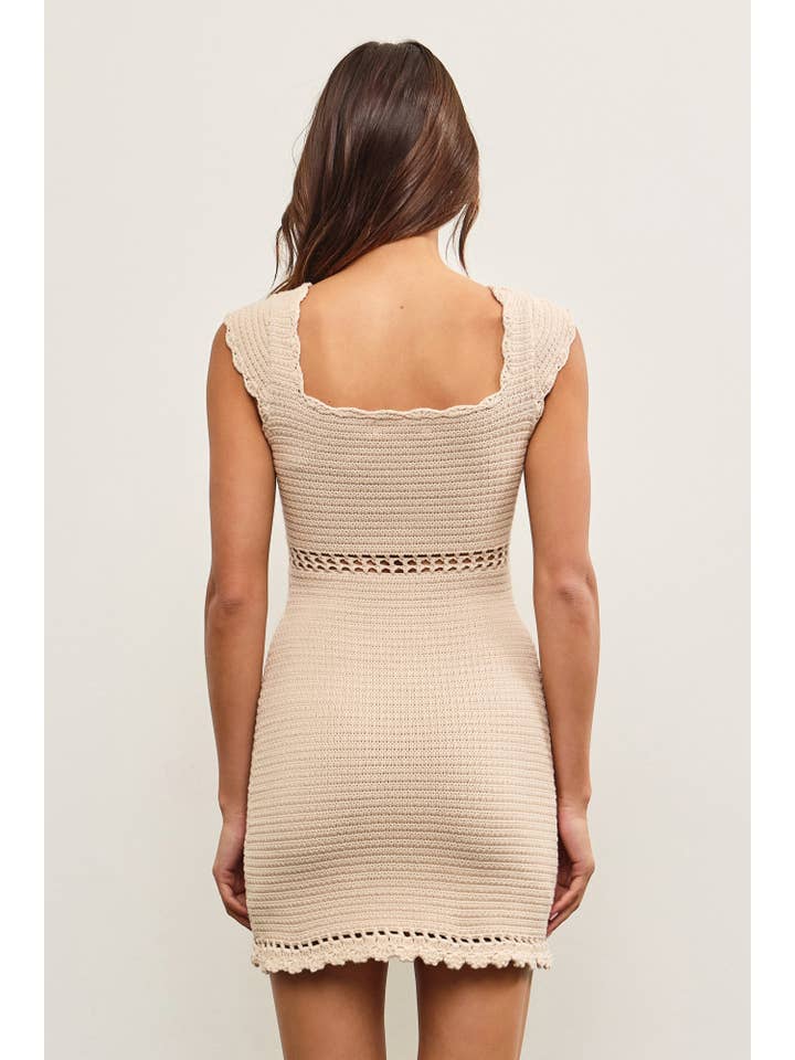 ECRU RUCHED CROCHET SWEATER DRESS for wholesale on Faire