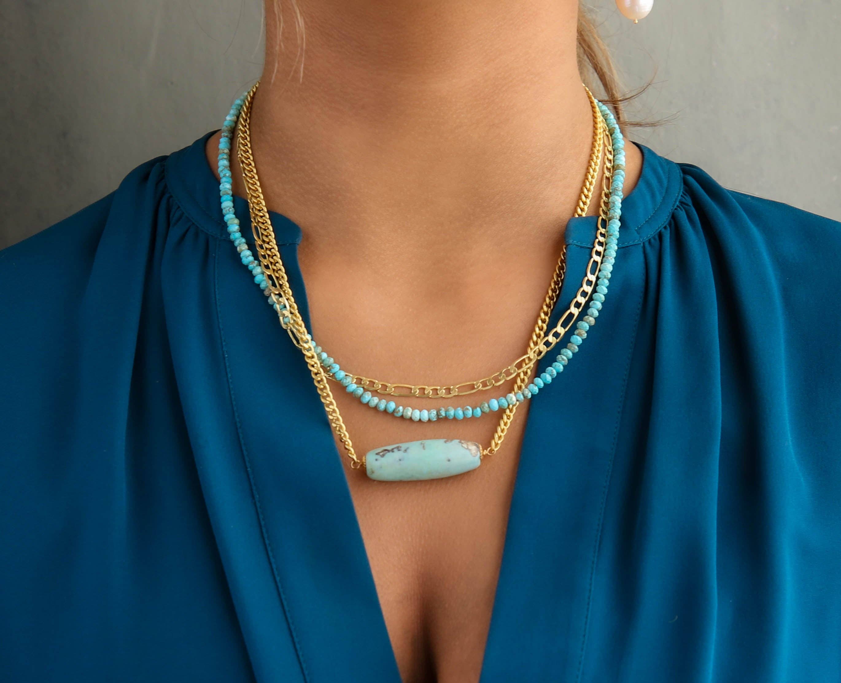 Catherine Page Jewelry - Wholesale Pendant/Charm Necklace - Palladio Triple Strand Necklace In Turquoise Blue1