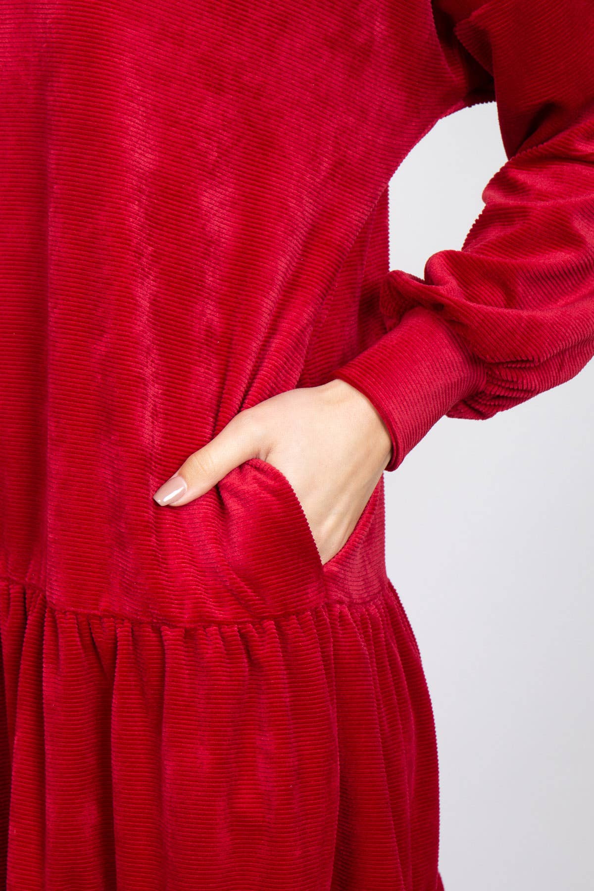 You & Me - Vente Robe – femme - MUD10021-ROBE SOLIDE À VOLANTS ET MANCHES BOUFFANTES - Automne 202517