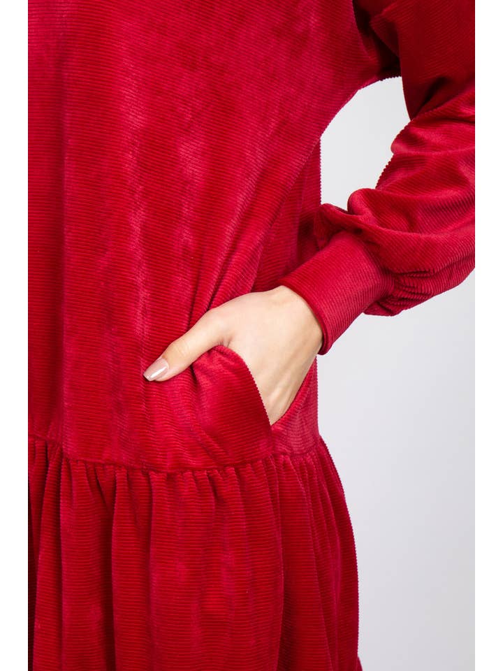 You & Me - Wholesale Dress - Women's - MUD10021-PUFF SLEEVE RUFFLE HEM SOLID DRESS -Fall 202517