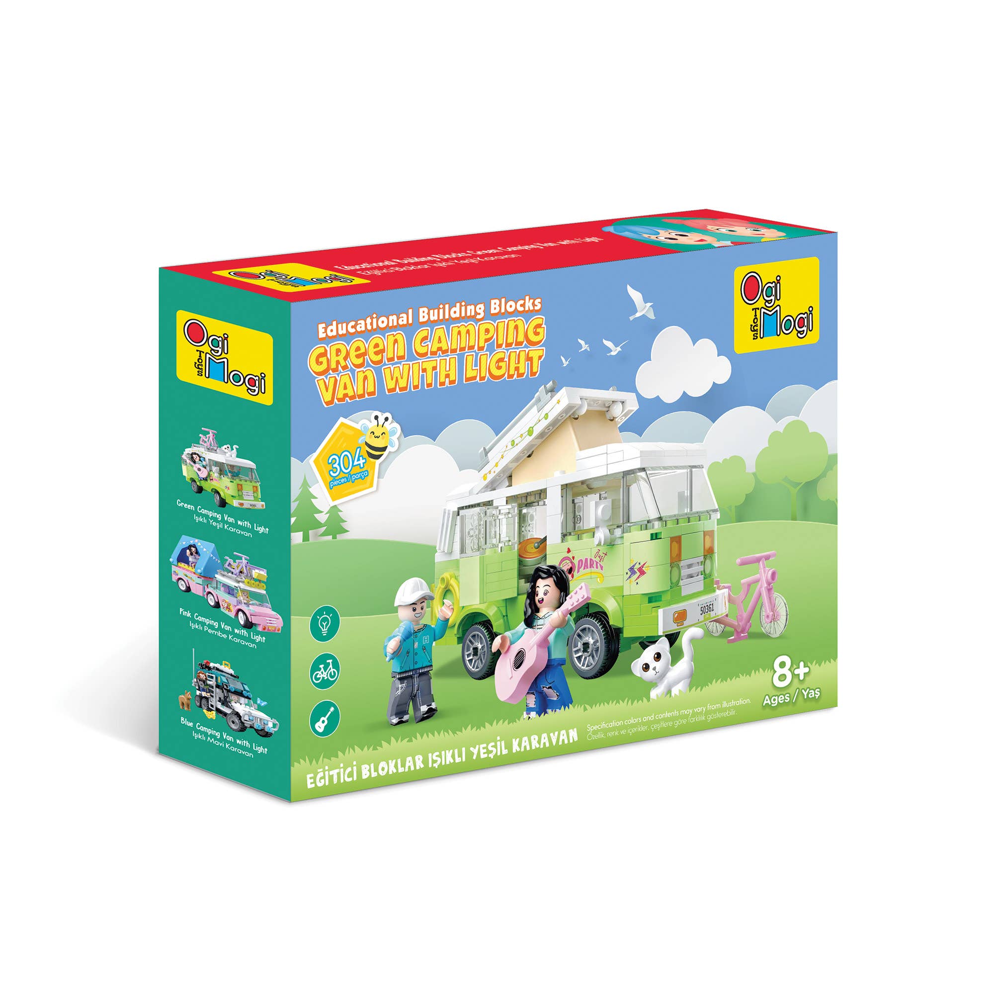 Multi Colored Ogi Mogi Toys Educational Building Blocks Light-Up Green Camper Van Set Compatible with Lego 304 Piece for wholesale on Faire2
