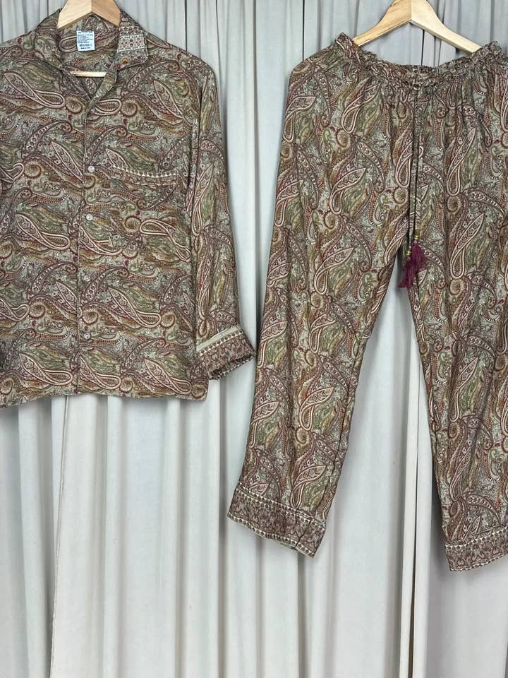 Recycle Silk PJ Set, Silky Loungwear Pajama Set, L / XL Size for wholesale by The Eastern Loom