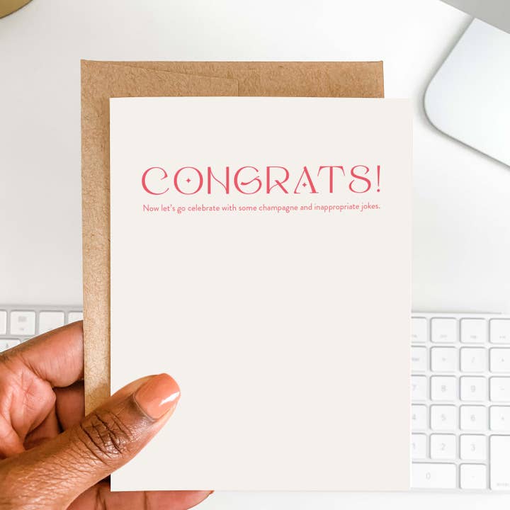 Champagne + Jokes Celebration Greeting Card for wholesale by BlĂș Rose