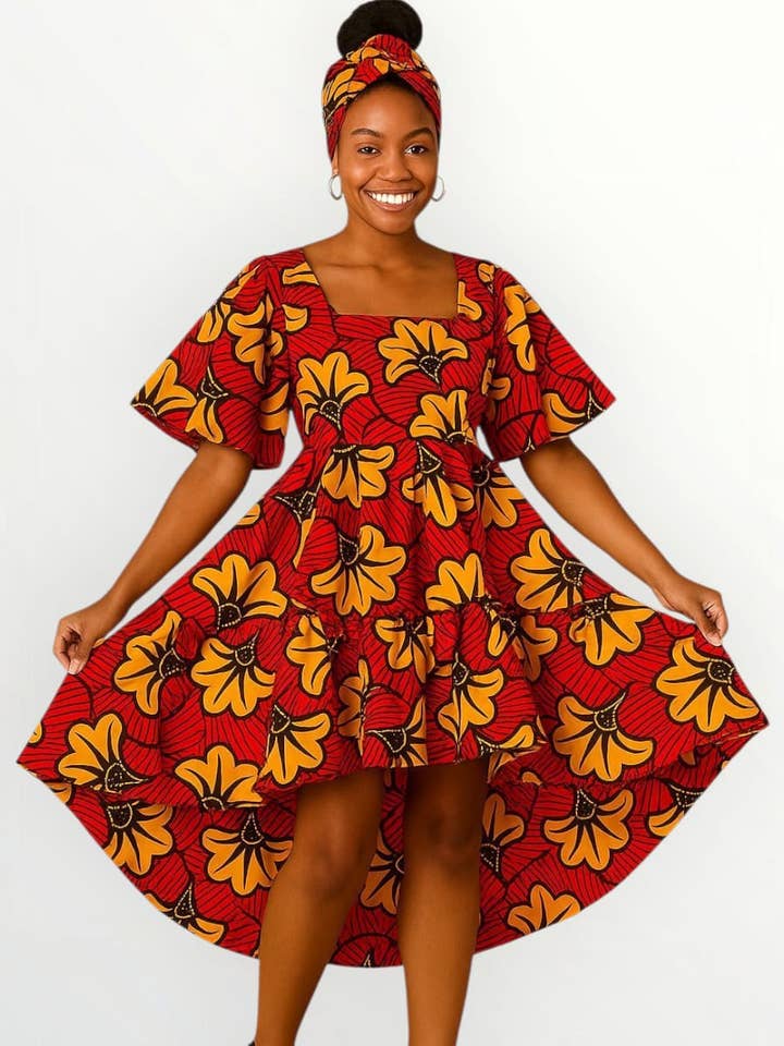 India Batik - Vendita all'ingrosso Vestito - Donna - Abito con volant alto/basso da donna -DRS0450