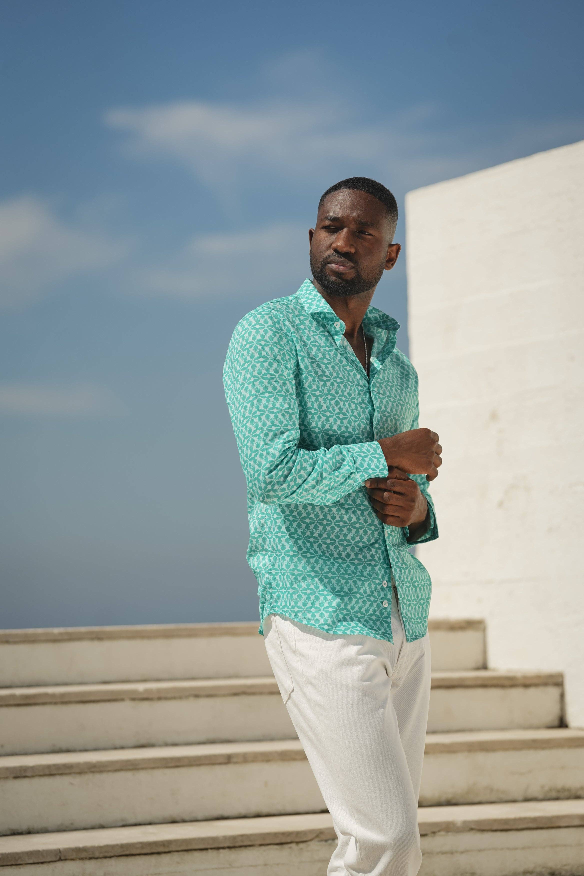 DONATO - Wholesale Button Down Shirt - Men's - LINEN SHIRT ABACO5