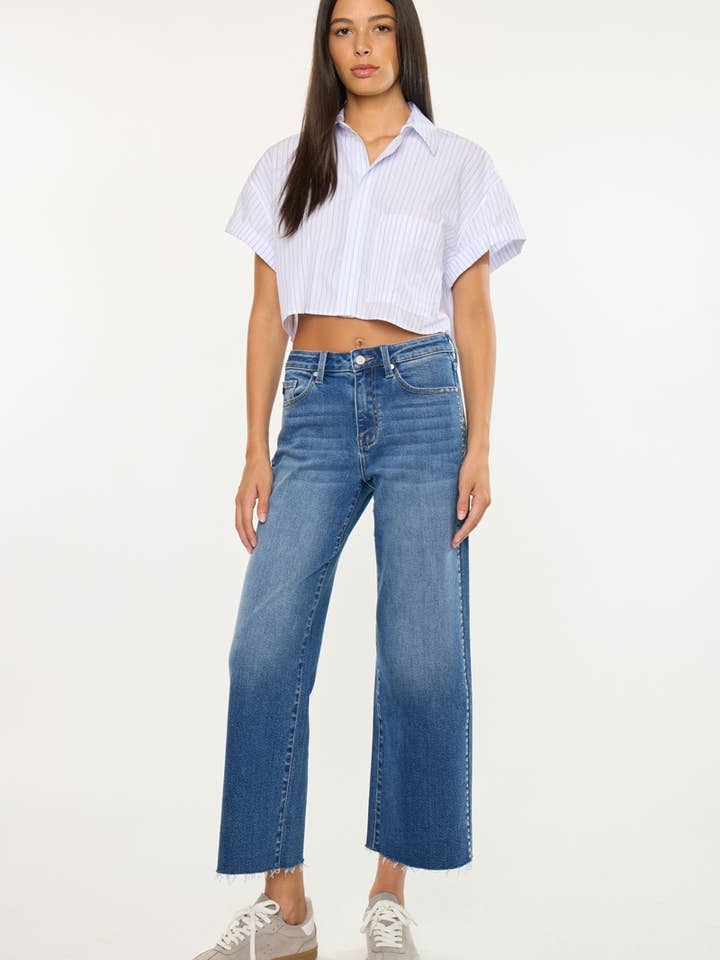 ÅBEN PAKKE HØJ TALJE CROP WIDE LEG JEANS-KC2172D for engroshandel hos Kan Can USA