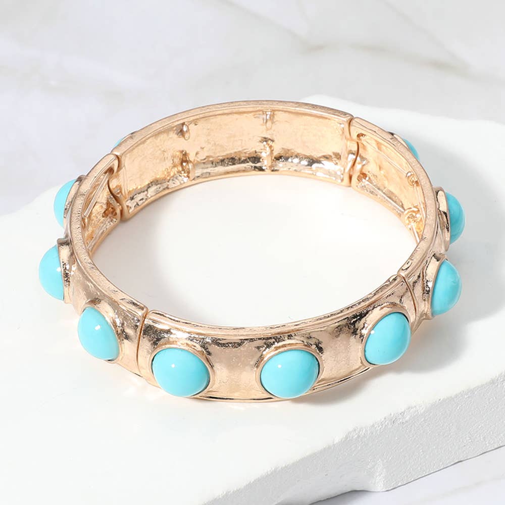 Sensibling Corp. - Wholesale Bangle Bracelet - Bead Pearl Embellished Hammered Metal Stretch Bracelet3