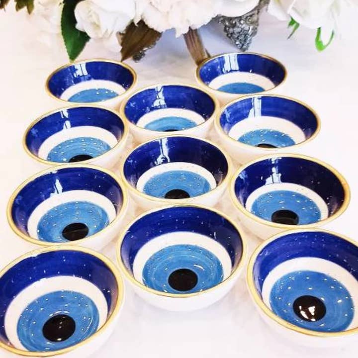 Mediterranean Collection - Wholesale Bowl - Evil Eye Ceramic Pottery Bowls - 30 Pcs
