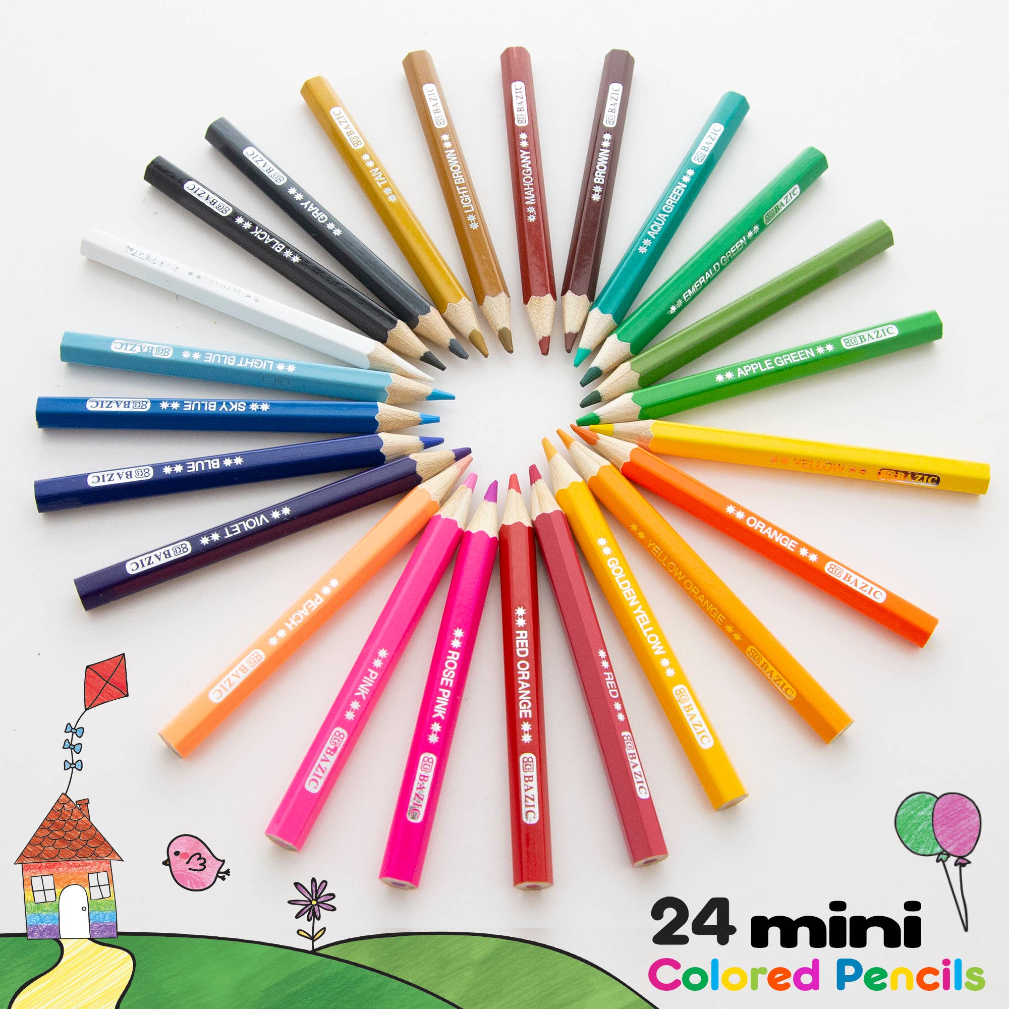 BAZIC Products - Wholesale Colored Pencil - 24 Mini Colored Pencils1
