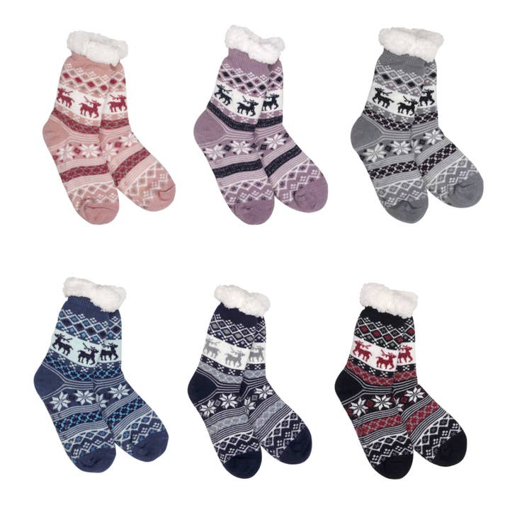 Snowflake Sparkle Deer Thermal Slipper Socks for wholesale by Opportunities