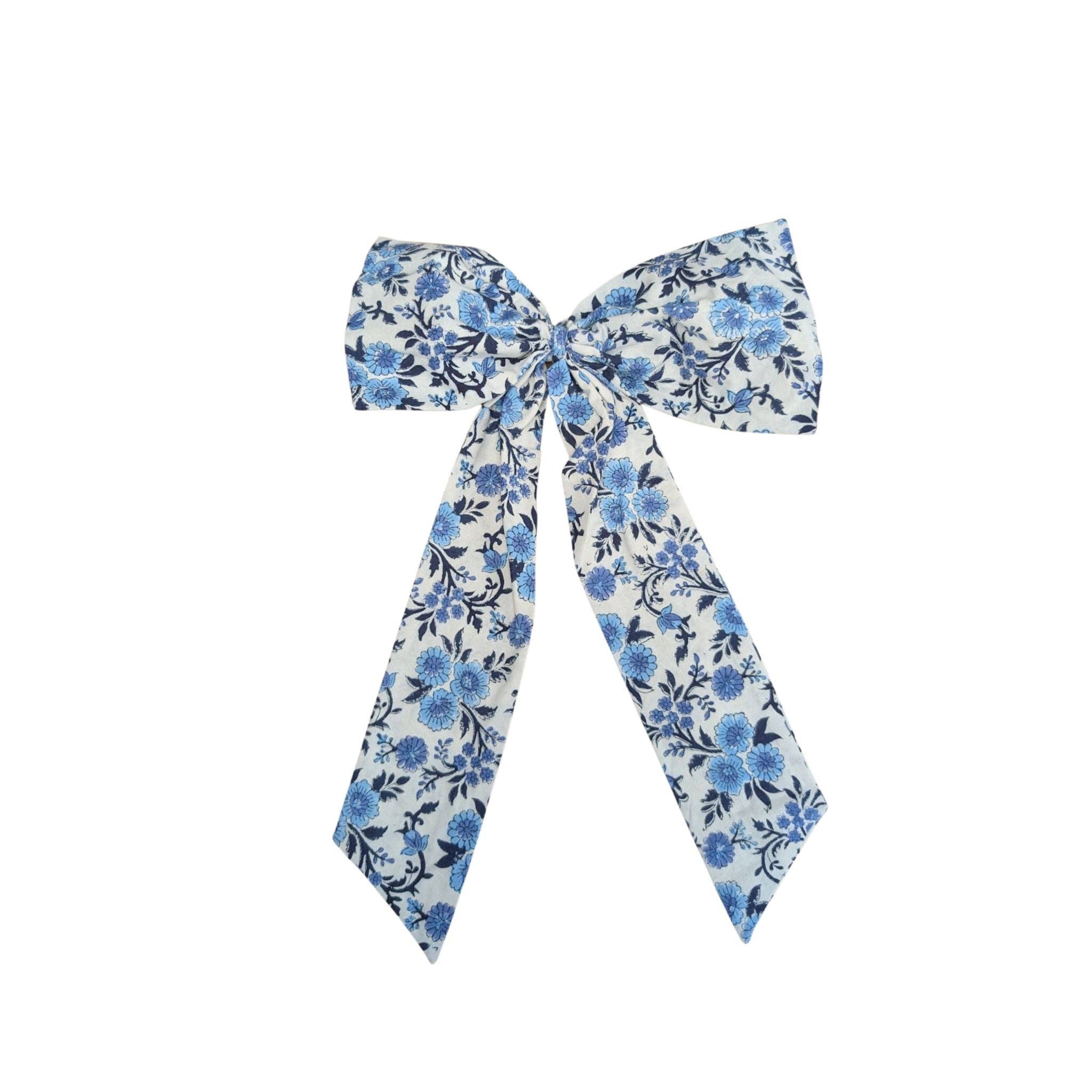 LNH EDIT - Wholesale Bow - Gift Wrapping - Thistle Blue Handmade Bow | Hand Block-Printed Cotton (2 Sizes)7