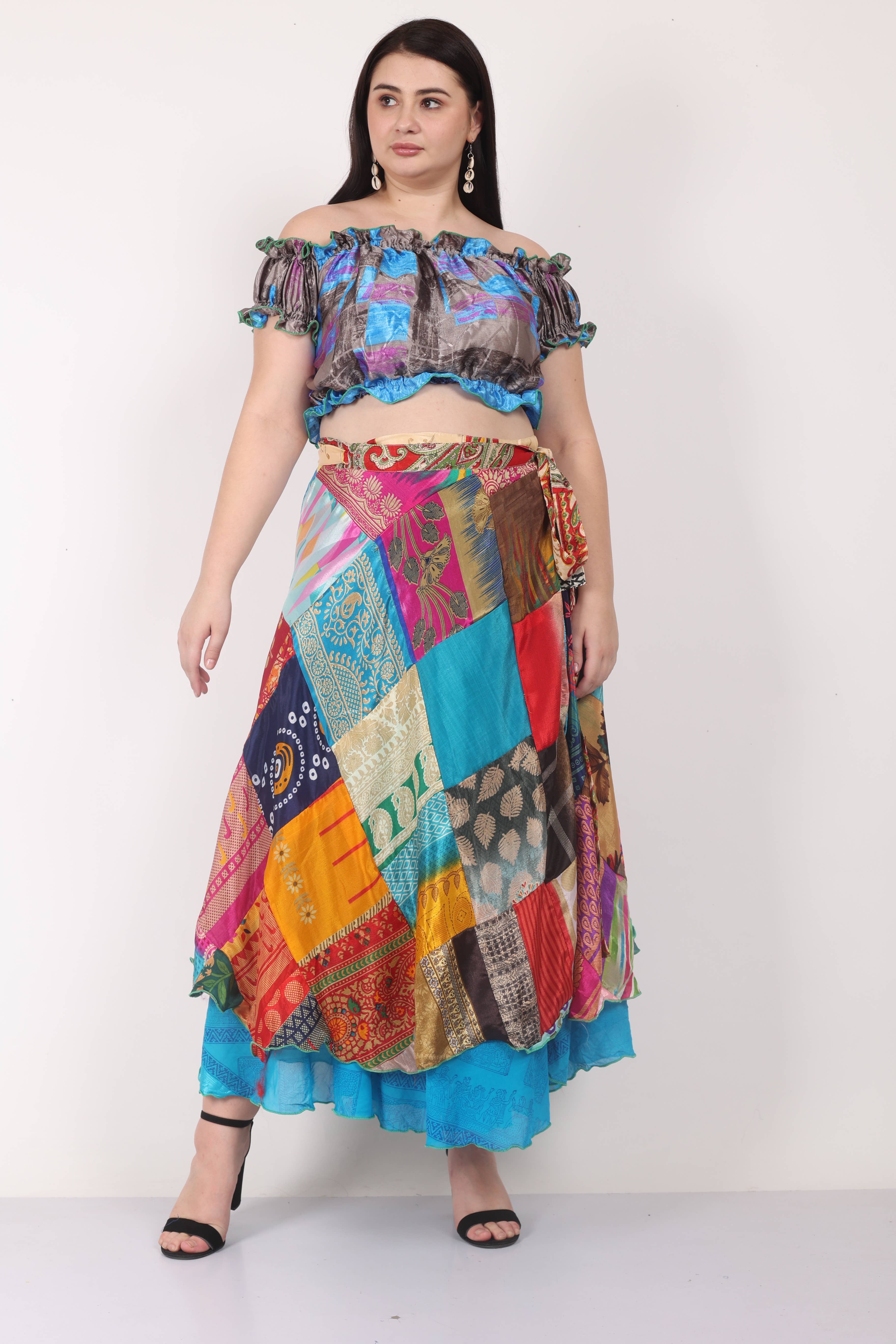 Wevez - Wholesale Rok - Dames - Dames Multi Patchwork Lange Sari Wikkel Strandrok Mix Partij4