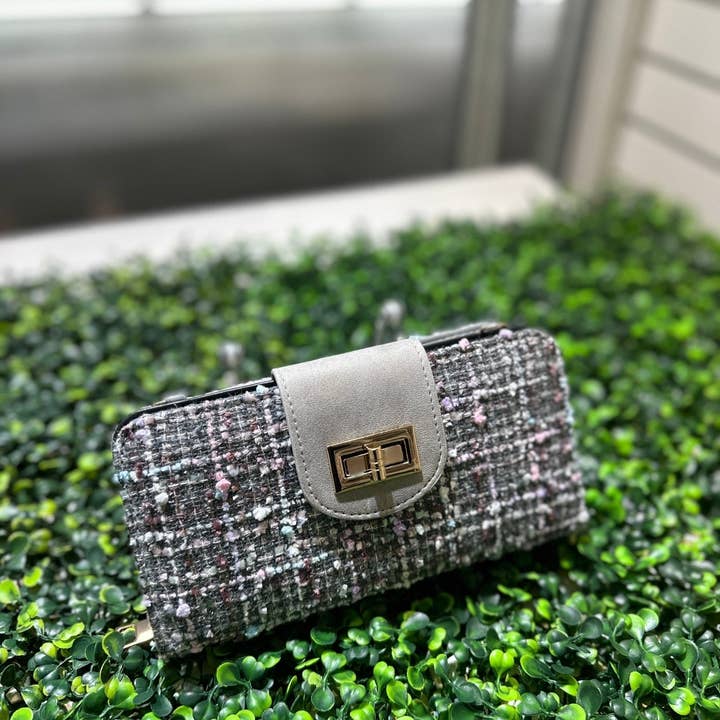 MiMi Wholesale - Vente Sac à bandoulière – femme - Portefeuille à bandoulière TW041 en tweed Turn Lock4