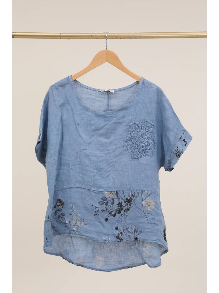 LÉA & LUC - Wholesale Tunic - Women's - Printed blouse with a flower in 100% Linen REF. 120625