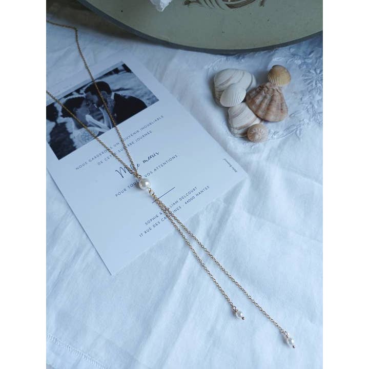 L'atelier du 6 - Wholesale Choker/Collar - Fine back necklace with white pearlescent pearls - back jewelry4