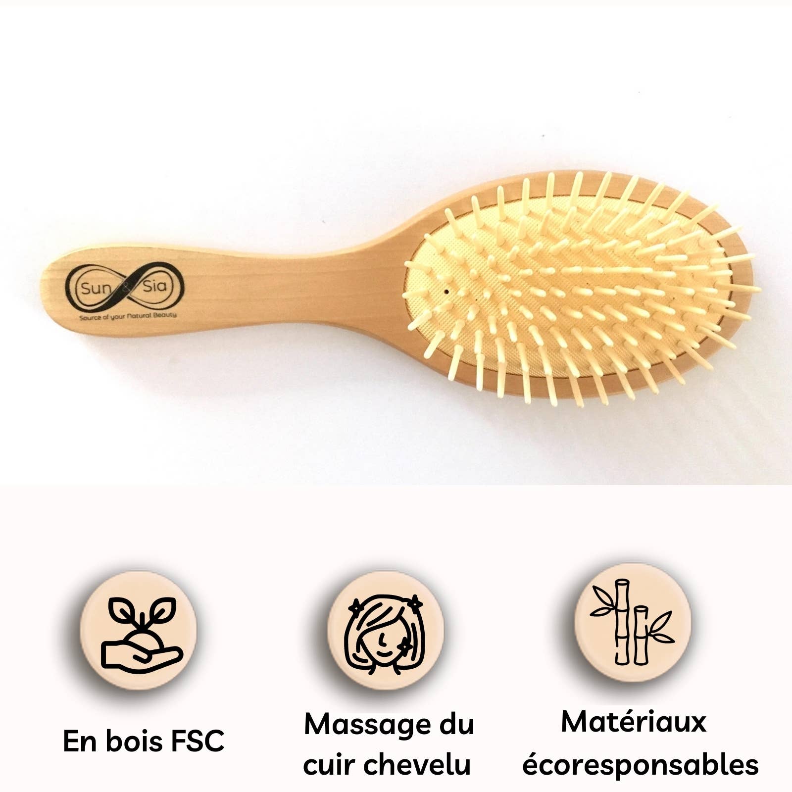 Zen'Arôme - Vente Peigne/brosse à cheveux - Brosse à Cheveux en Bois - Picots Souples Effet Massant1