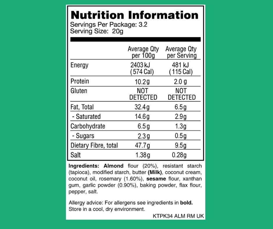 The Coconut Kitchen – wholesale Crackers – Keto Almond Crackers - Rosemary & Garlic2