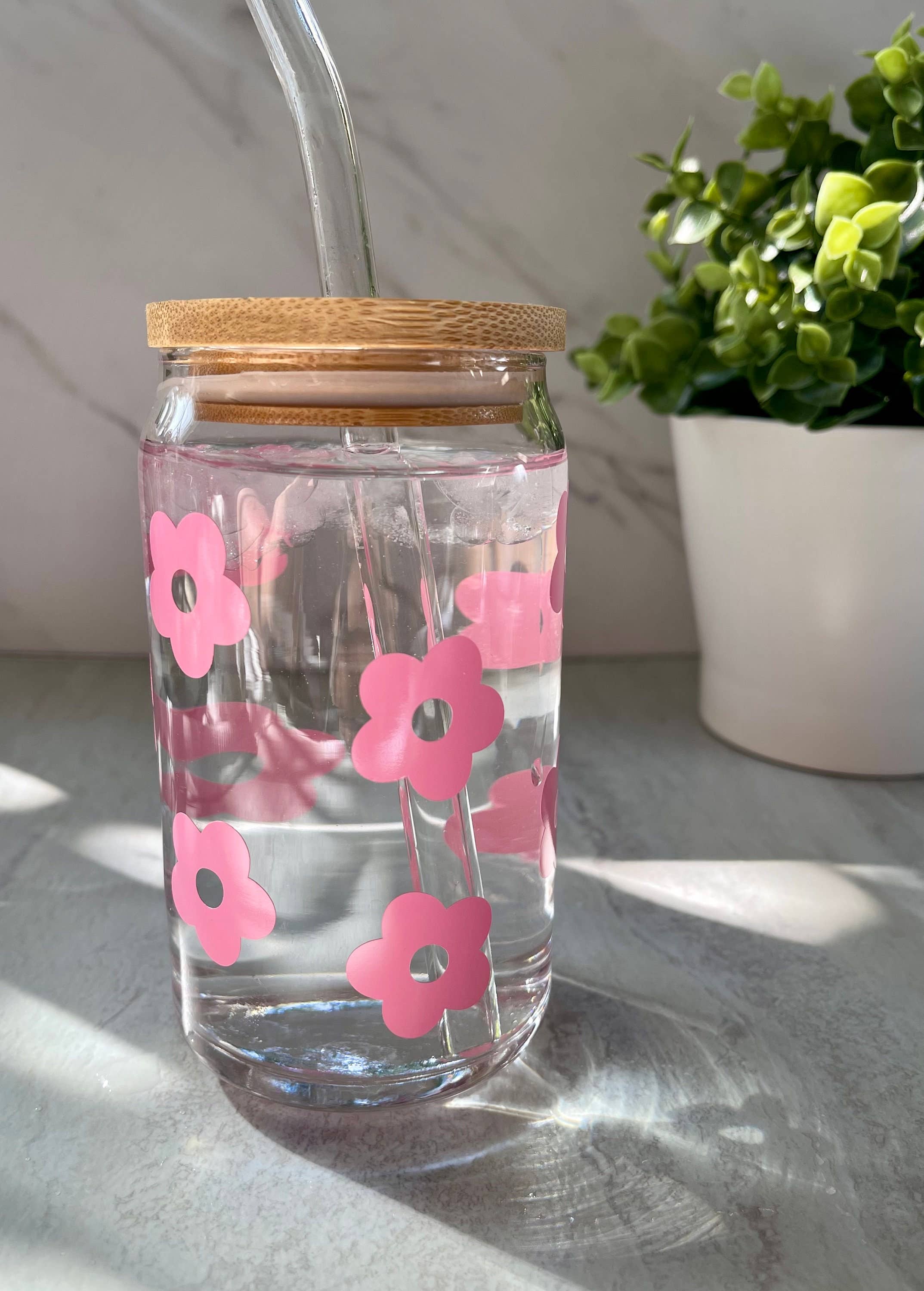 Designs & Crafts By Mo - Wholesale Drinking Glass/Cup - Retro Flower Coffee Glass Can, 16oz, Iced Coffee Beer Glass Can, Aesthetic TikTok Trendy, Free Shipping, Customizable Cup, Co-Worker Gift1