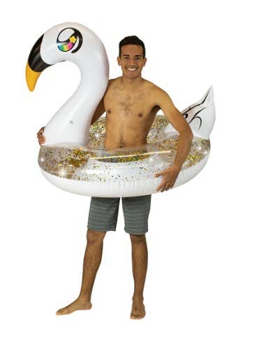 PoolCandy - Wholesale Inflatables - Glitter Swan - 48" Jumbo Beach & Pool Tube1