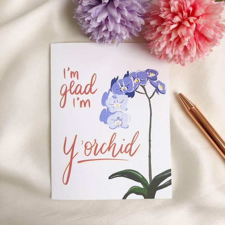 Carte de la plante de la fête des mères I'm Glad I'm Y'Orchid pour la vente par Kokocards