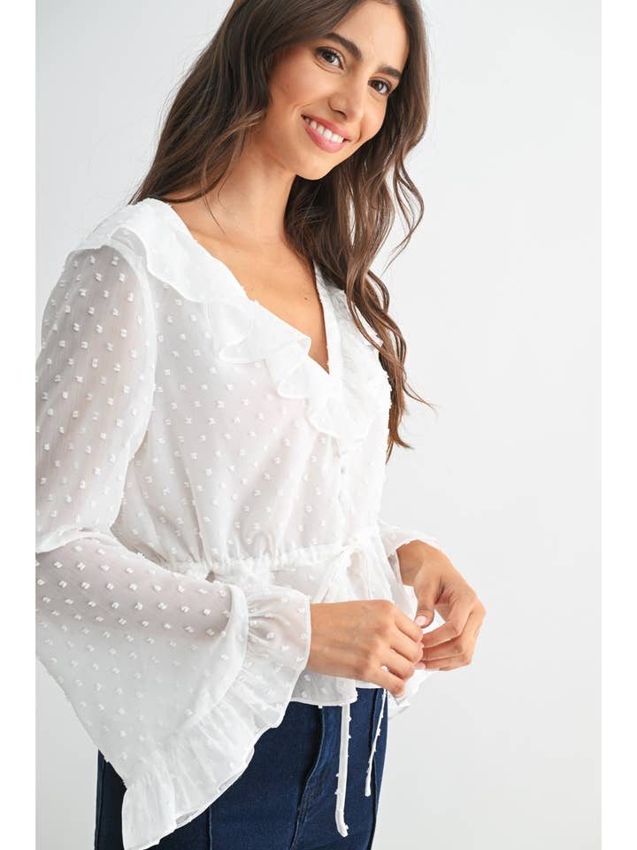 ELEGANT WHITE RUFFLE BLOUSE for wholesale by Camellia