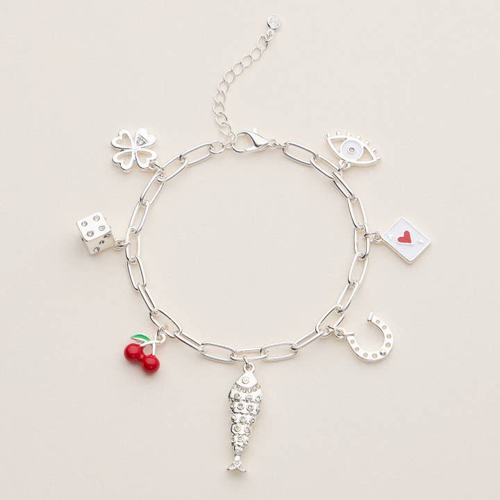 Lucky Charm Link Bracelet with Fun Pendants for wholesale by Frem