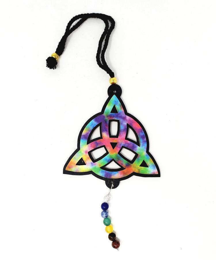 GREENROOTS USA LLC - Wholesale Wall Accent - Triquetra Wooden Wall/Car Hanging W/ Beads Aprrox. 7 Inches